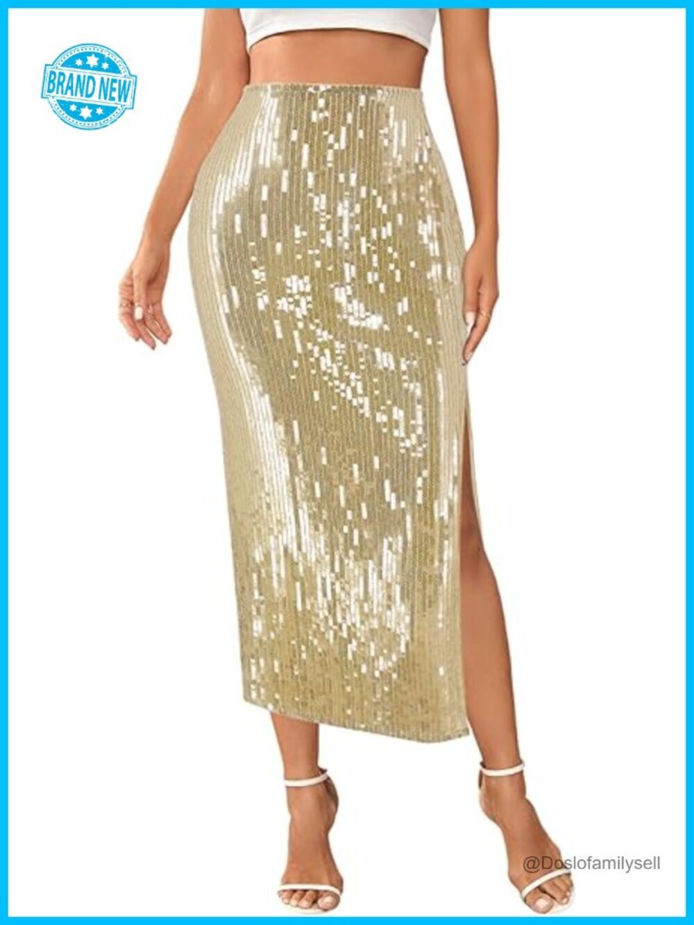 Sequin High Waist Split Hem Maxi Skirt Bodycon Mermaid Formal Dance